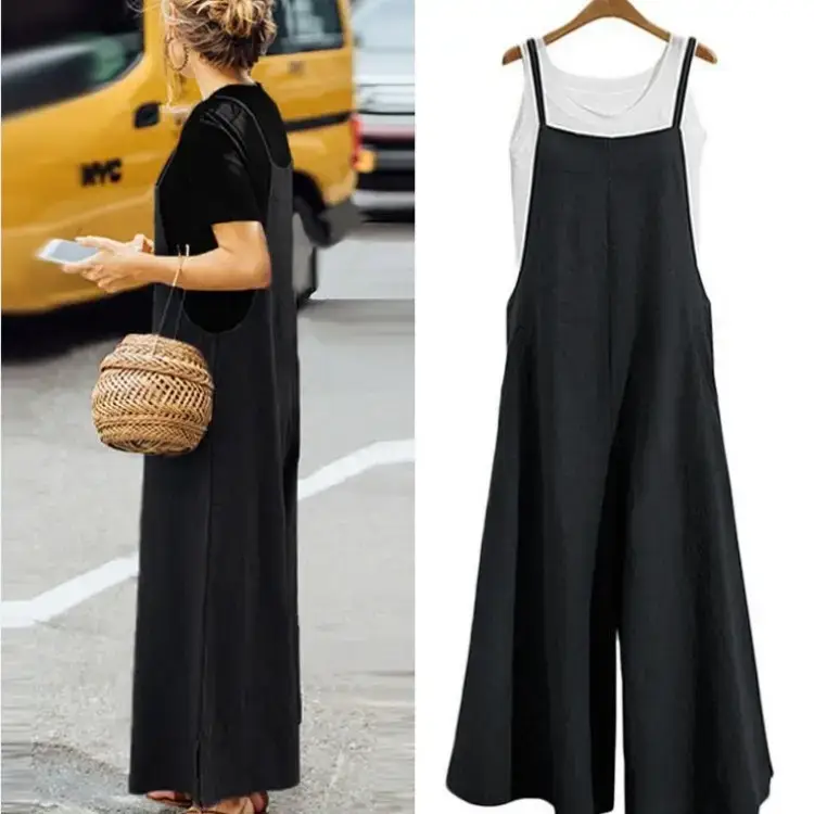 Blue Linen Strap Trousers Wide Leg Pants Casual - Image 10