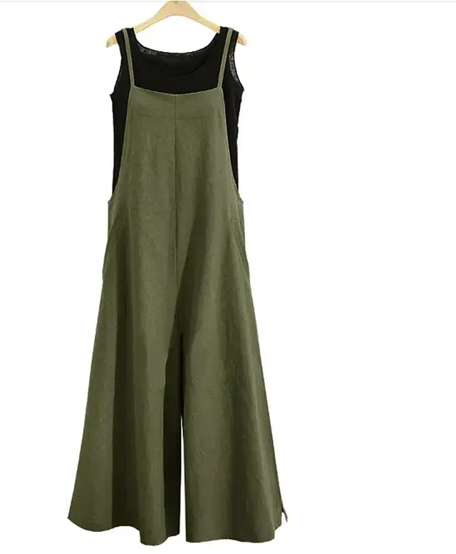 Blue Linen Strap Trousers Wide Leg Pants Casual — feature 10