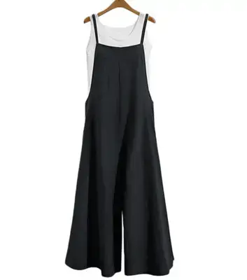 Blue Linen Strap Trousers Wide Leg Pants Casual — feature 11