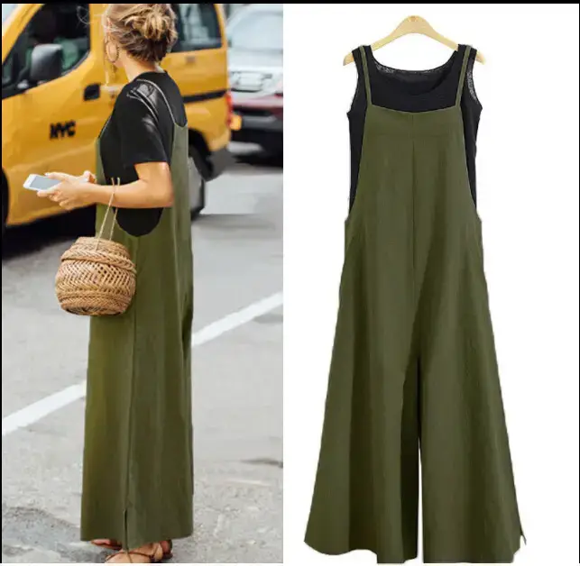 Blue Linen Strap Trousers Wide Leg Pants Casual — feature 3