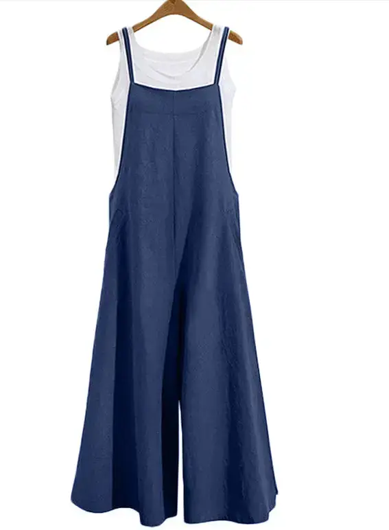 Blue Linen Strap Trousers Wide Leg Pants Casual — feature 9