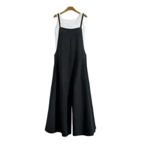 Blue Linen Strap Trousers Wide Leg Pants Casual - Image 2