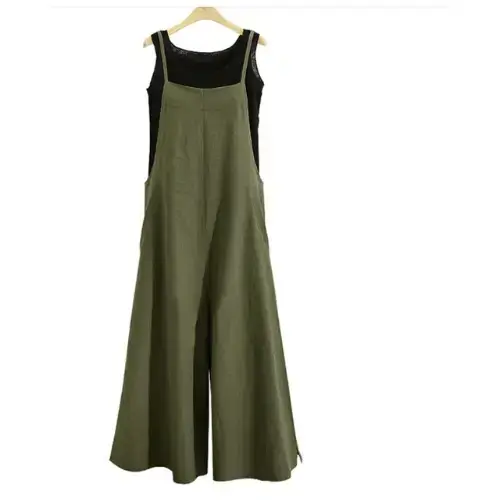 Blue Linen Strap Trousers Wide Leg Pants Casual - Image 4