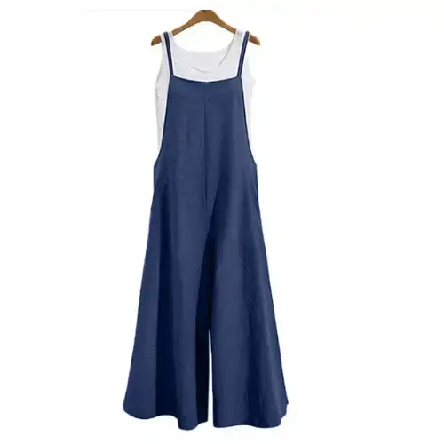 Blue Linen Strap Trousers Wide Leg Pants Casual - Image 5