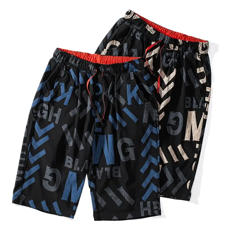 Men's Printed Loose Summer Shorts Black Plus Size