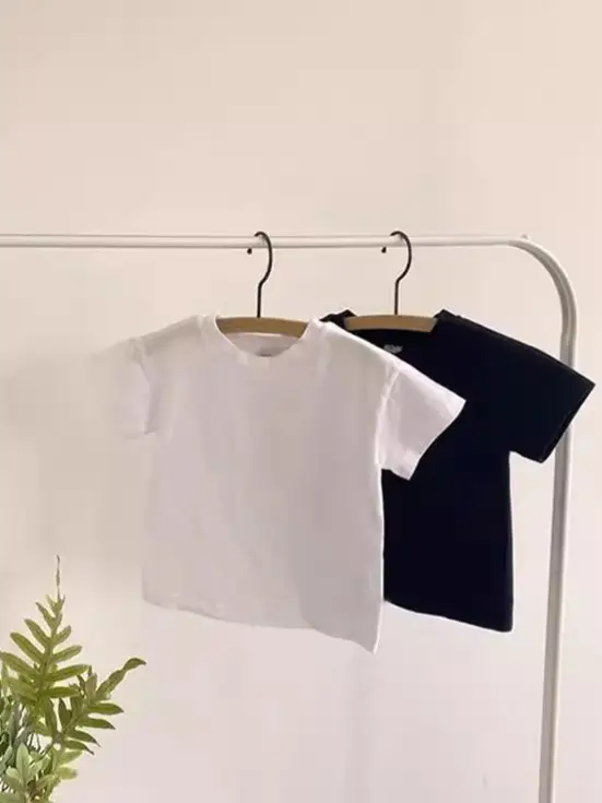 Kids Short Sleeve T-Shirt Cotton White Black Round Neck