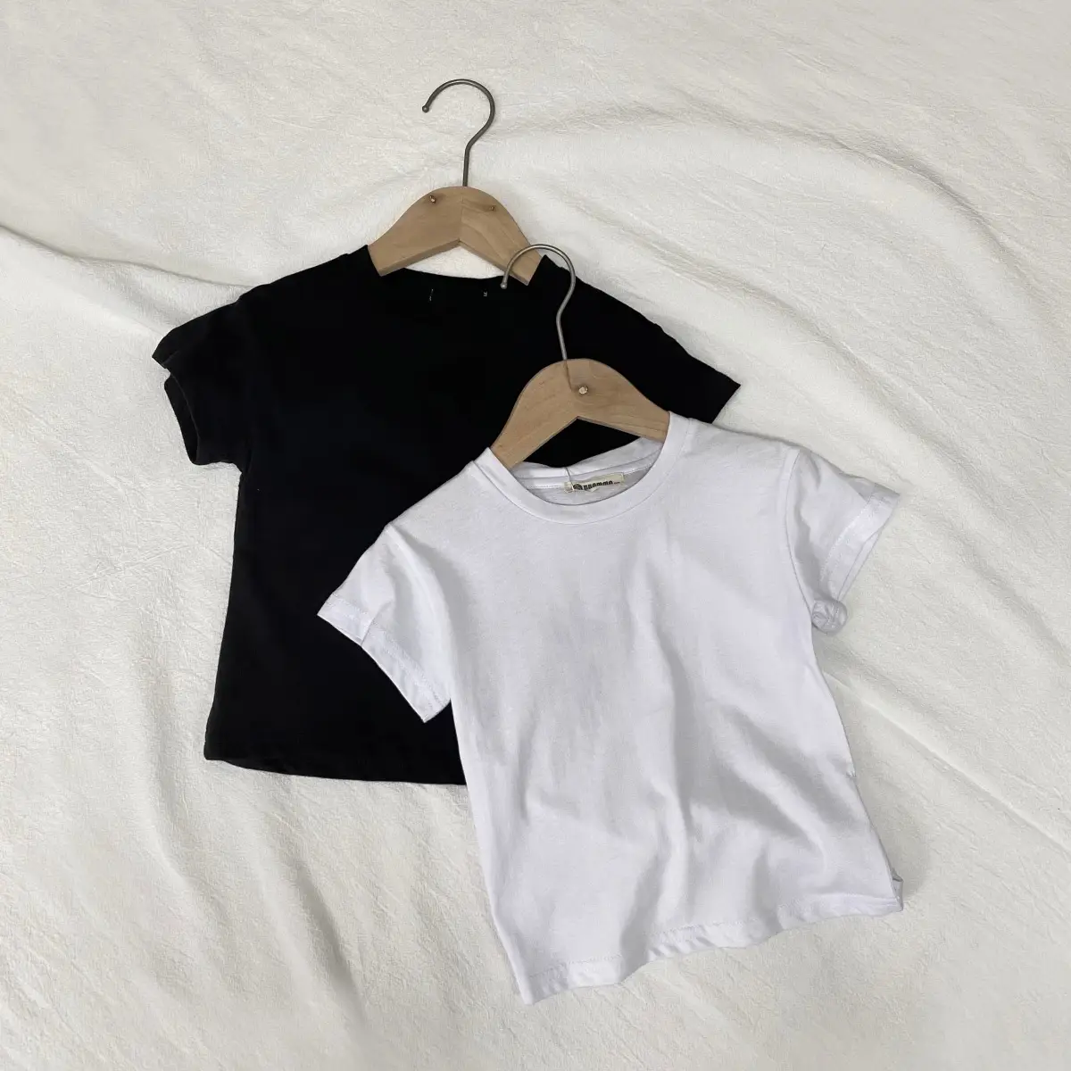 Kids Short Sleeve T-Shirt Cotton White Black Round Neck — feature 10
