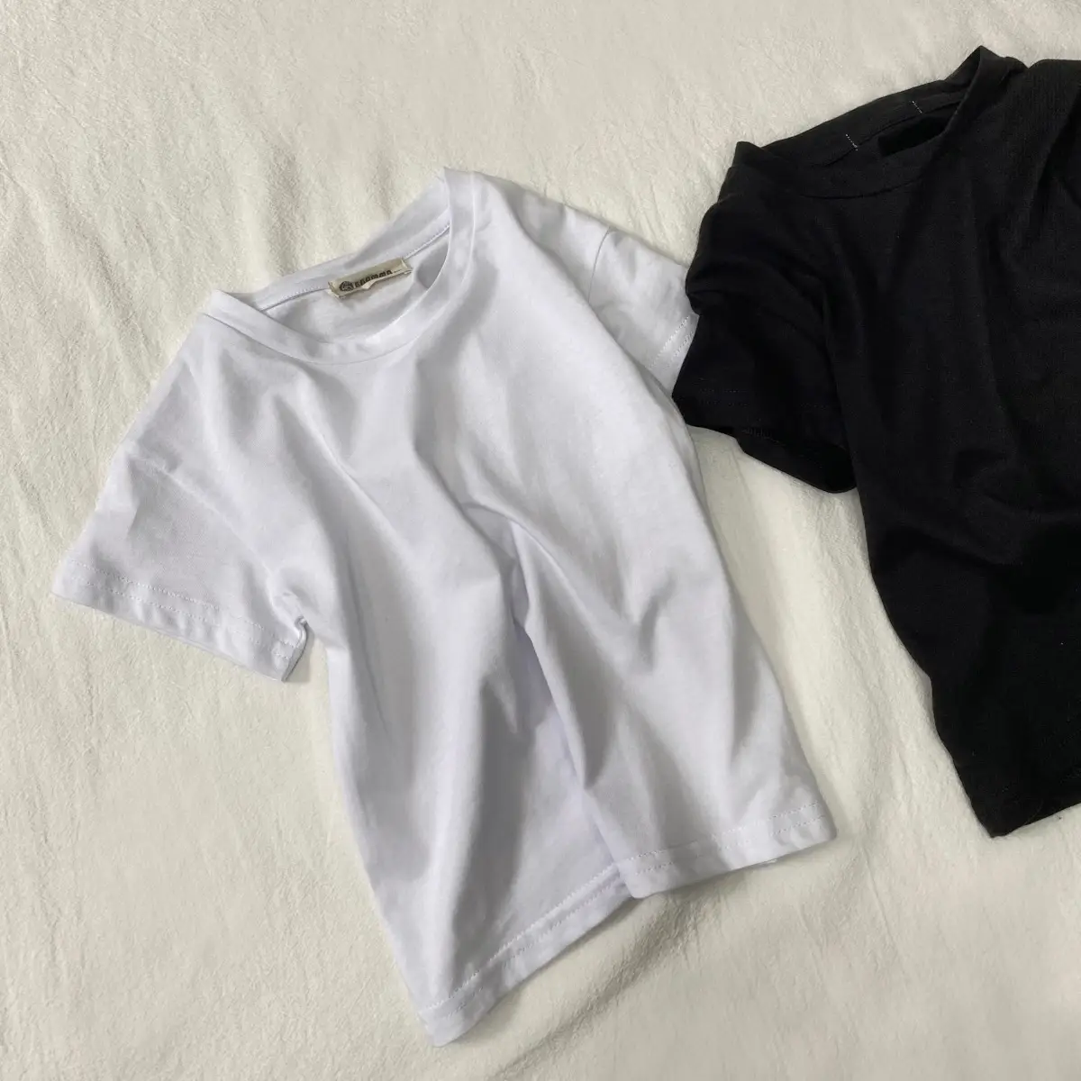 Kids Short Sleeve T-Shirt Cotton White Black Round Neck — feature 17