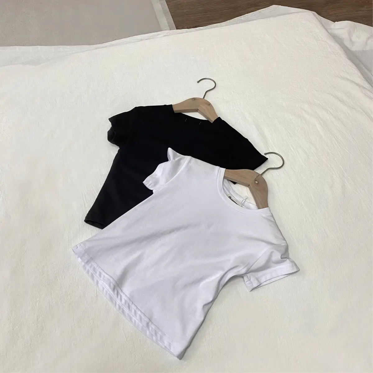 Kids Short Sleeve T-Shirt Cotton White Black Round Neck — feature 22