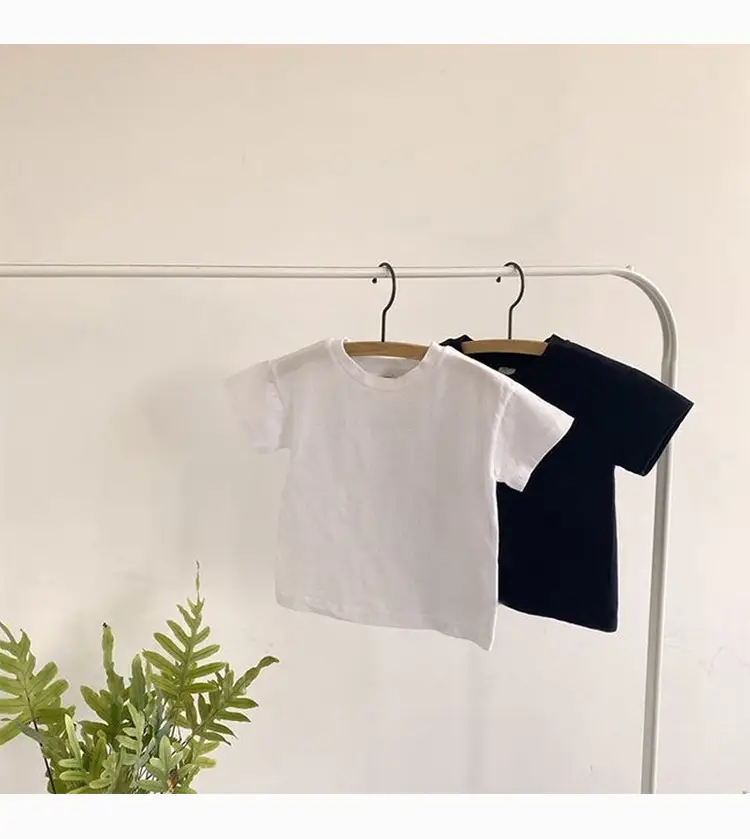Kids Short Sleeve T-Shirt Cotton White Black Round Neck — feature 8