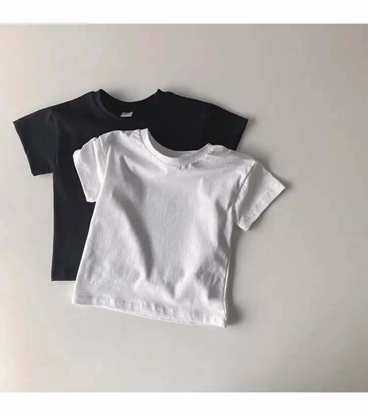 Kids Short Sleeve T-Shirt Cotton White Black Round Neck — feature 9