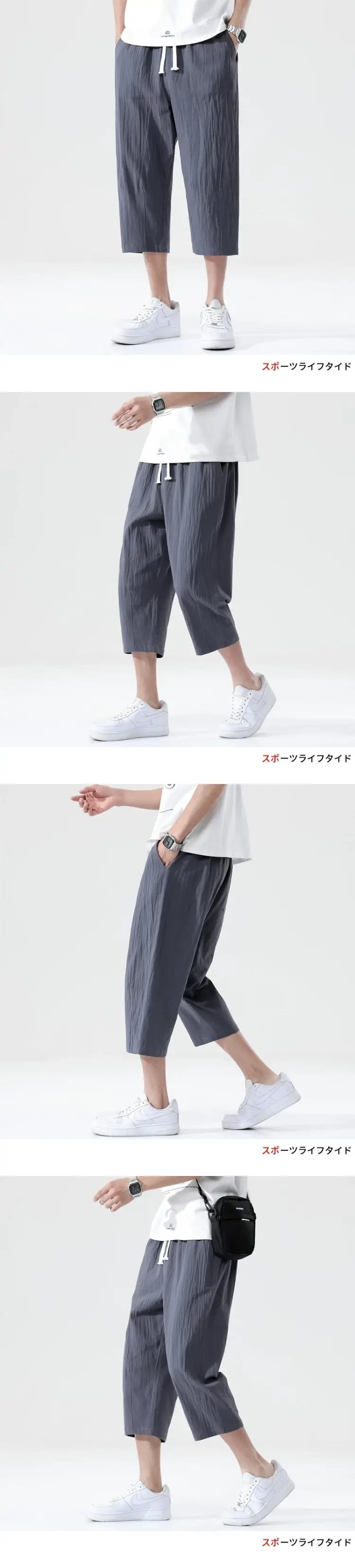 Men Blue Linen Capri Pants Casual Summer Wear — feature 7