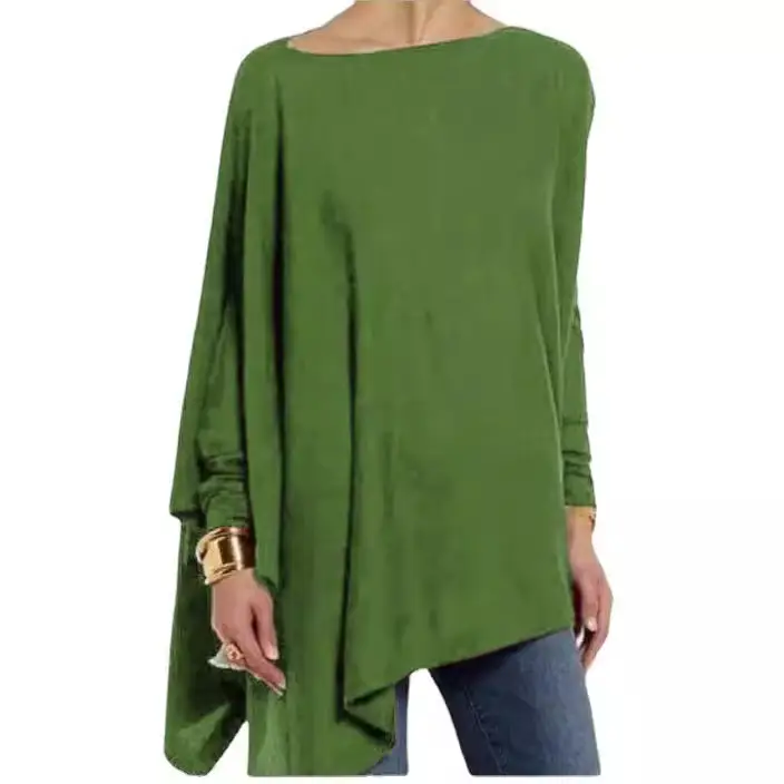2022 Green Long Sleeve Loose T-Shirt Casual Wear