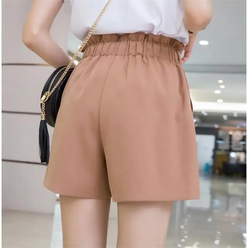 Women's High Waist Loose Shorts Brown Large 2021 Summer