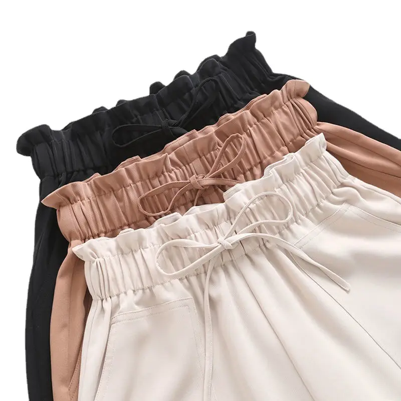 Women's High Waist Loose Shorts Brown Large 2021 Summer