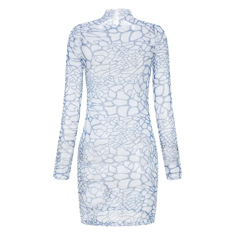 2025 Printed High Neck Mesh Dress for Women