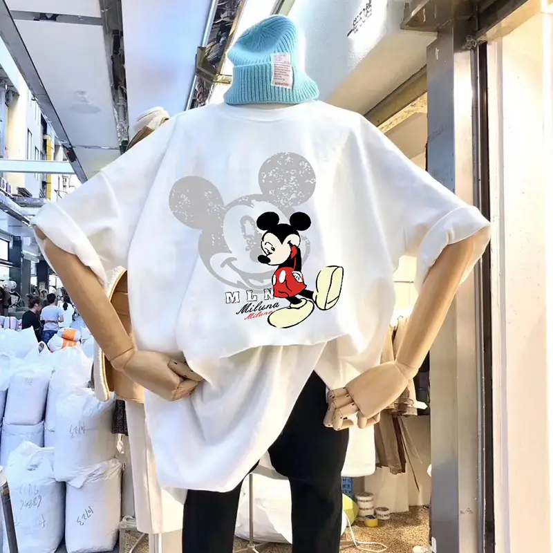 Women Printed Mickey Mouse T-Shirt White Loose Spring Summer