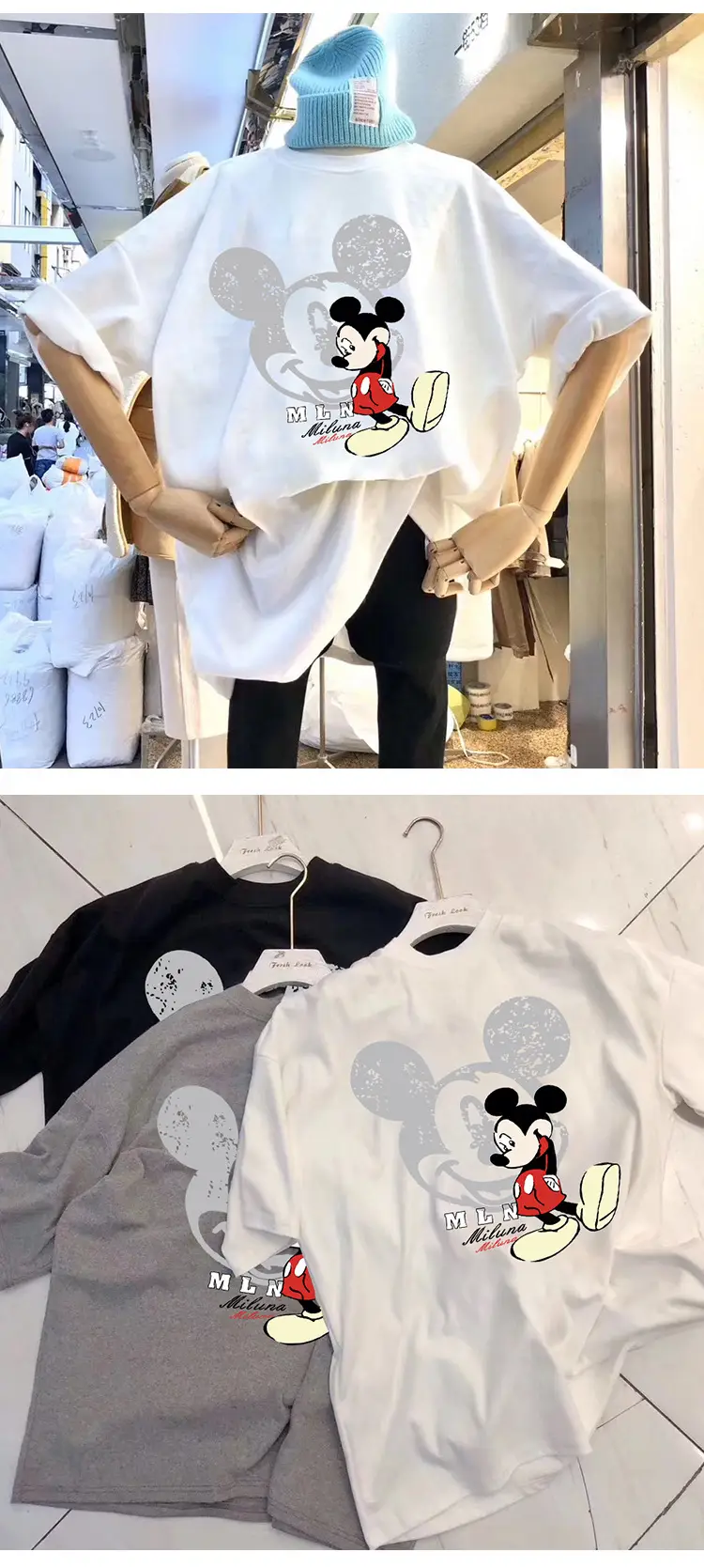 Women Printed Mickey Mouse T-Shirt White Loose Spring Summer — feature 13