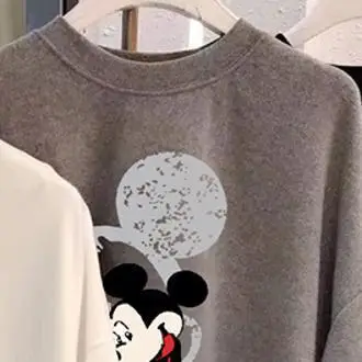 Women Printed Mickey Mouse T-Shirt White Loose Spring Summer - Image 2