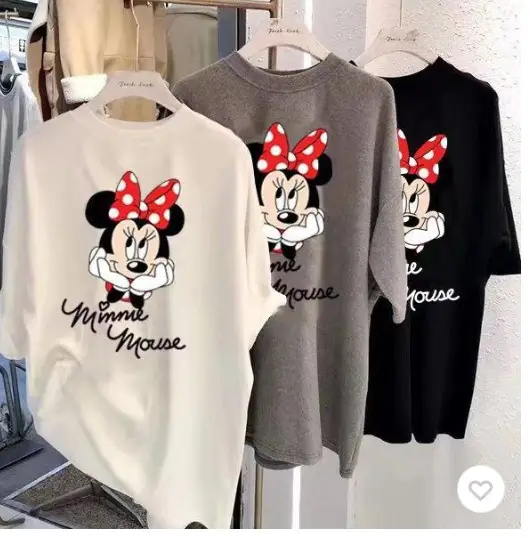 Women Printed Mickey Mouse T-Shirt White Loose Spring Summer - Image 5