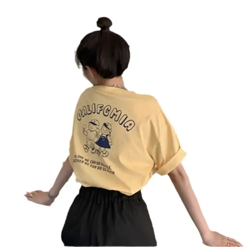 Women Summer T-Shirt Purple Letter Print Loose Fit - Image 7