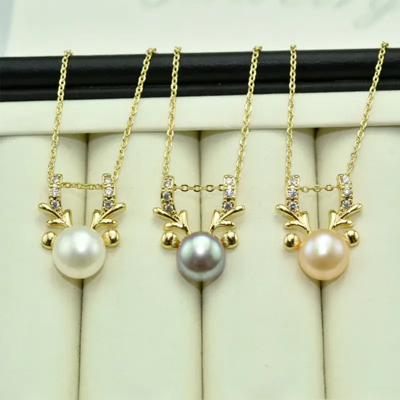 Pearl Little Deer Necklace Real Gold Color Retaining