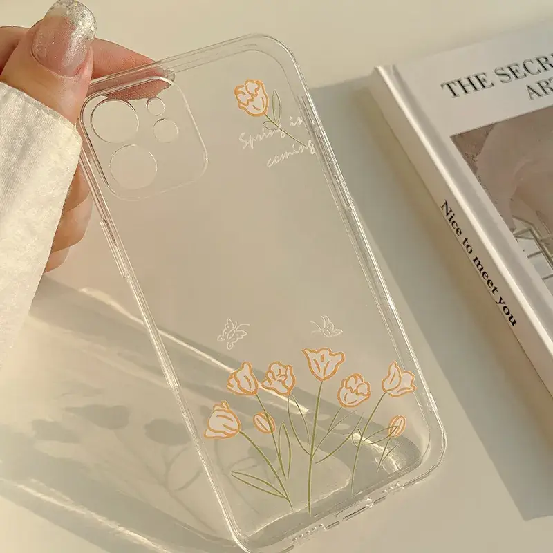Hand-Painted Flower 17Pro Max Apple 14 Phone Case 11 Silicone 16 Full Coverage 8P - Image 3