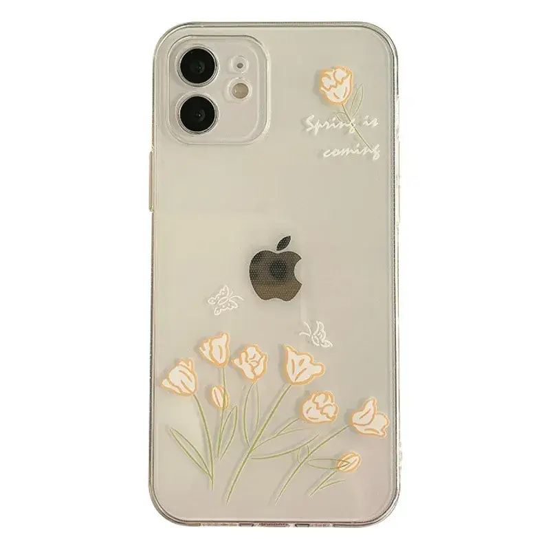 Hand-Painted Flower 17Pro Max Apple 14 Phone Case 11 Silicone 16 Full Coverage 8P