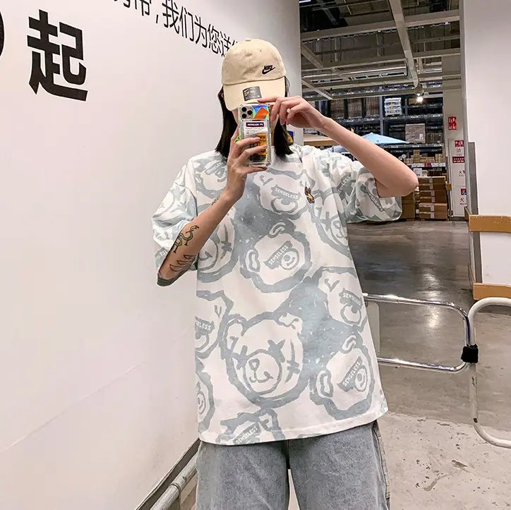 Harajuku Pink Bear Print T-Shirt Women — feature 11