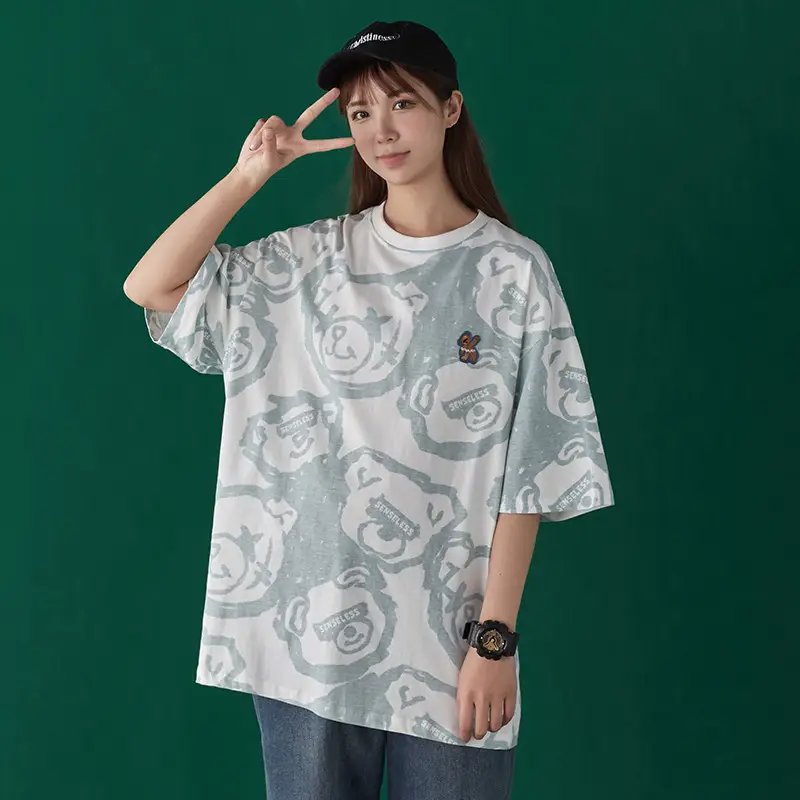 Harajuku Pink Bear Print T-Shirt Women — feature 2