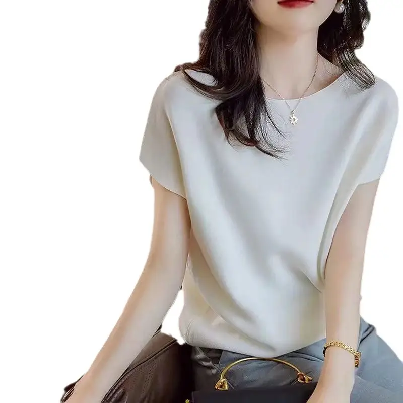 Ice Silk Batwing Sleeve T-Shirt Light Blue 2024
