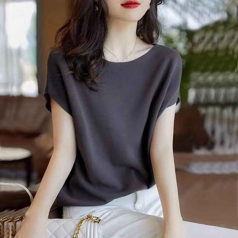 Ice Silk Batwing Sleeve T-Shirt Light Blue 2024