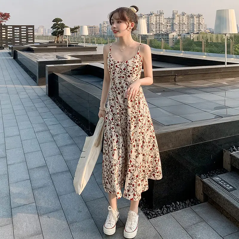 Women Floral Spaghetti Strap Dress 2026 Long Waist Slimming - Image 2