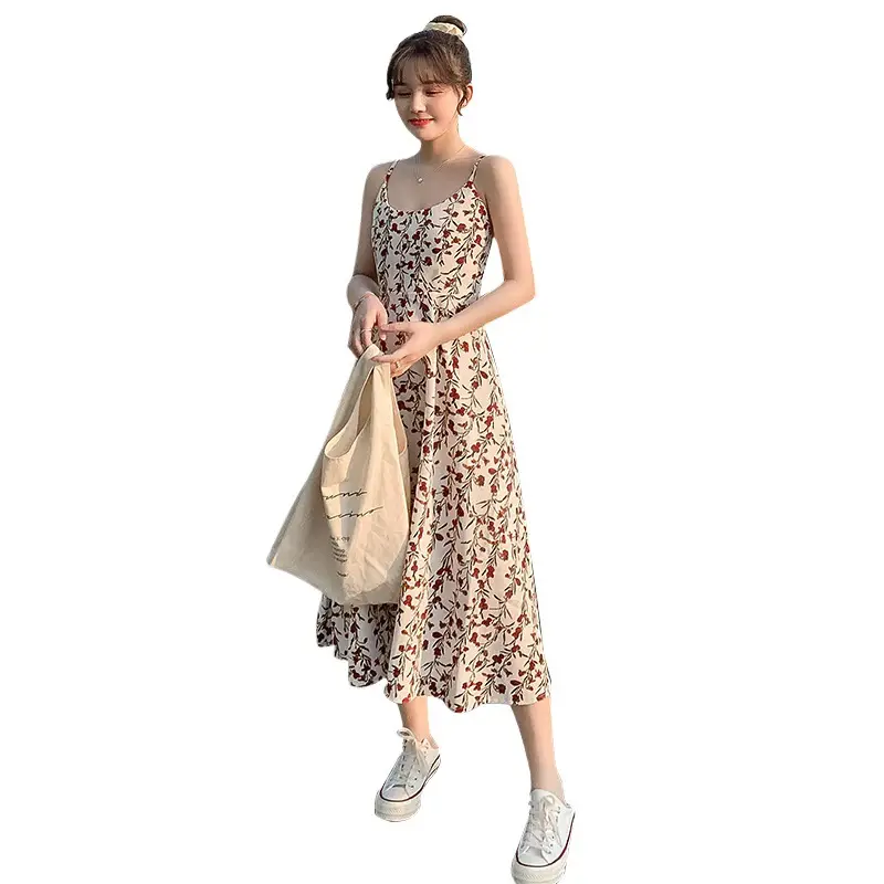 Women Floral Spaghetti Strap Dress 2026 Long Waist Slimming - Image 5