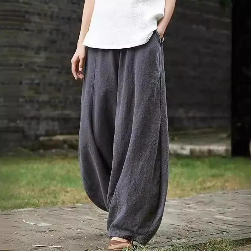 Women's White Linen Bloomers Spring Autumn Casual Wear - Image 6