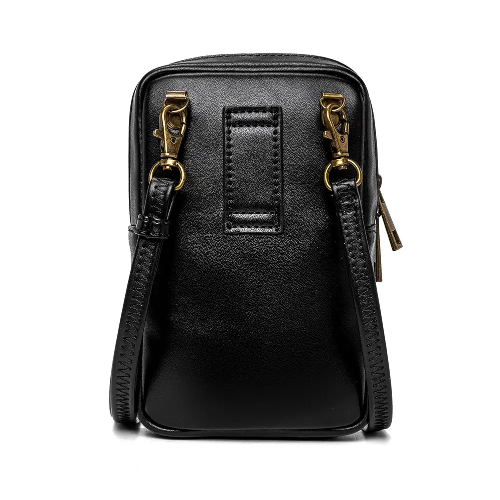 Black Skull Rivet Women's Shoulder Bag with Mobile Phone Compartment - Image 3