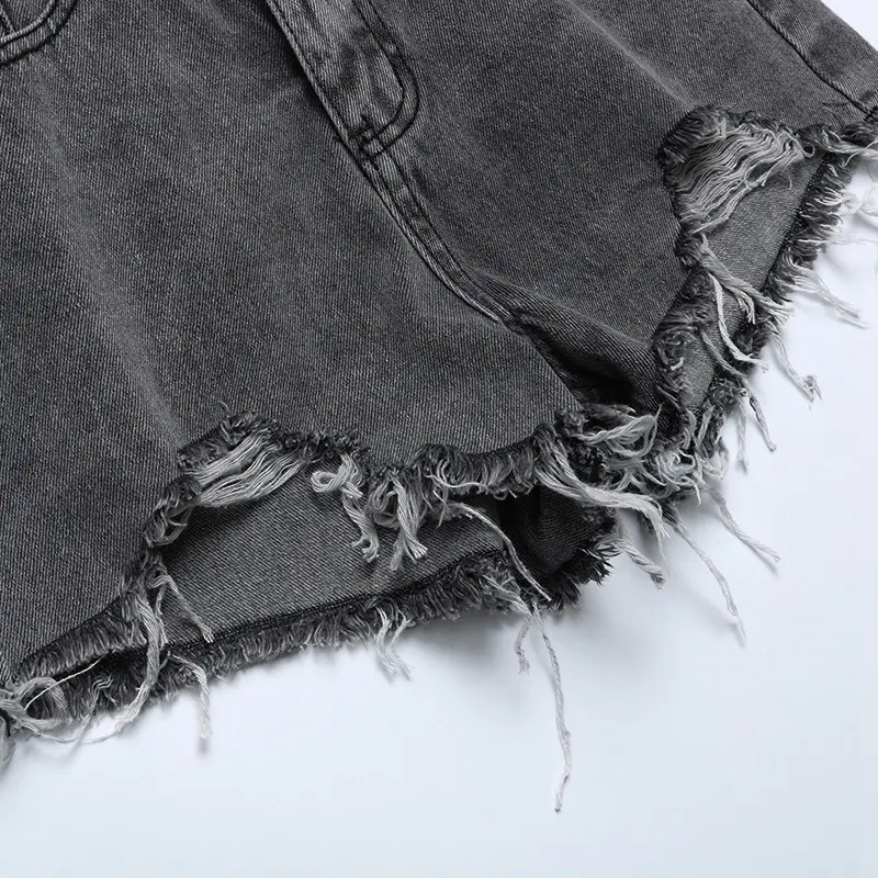 Black Ripped Denim Shorts Women High Waist 2021 - Image 7