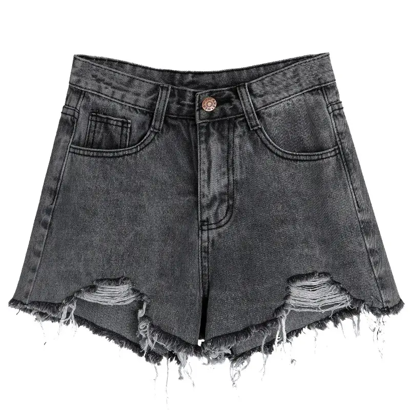 Black Ripped Denim Shorts Women High Waist 2021 - Image 9