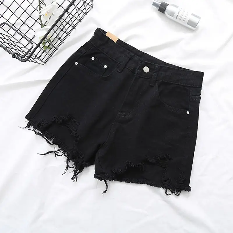 Black Ripped Denim Shorts Women High Waist 2021 - Image 2