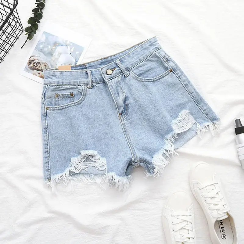 Black Ripped Denim Shorts Women High Waist 2021 - Image 3