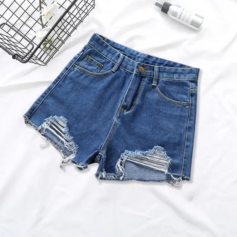 Black Ripped Denim Shorts Women High Waist 2021 - Image 4