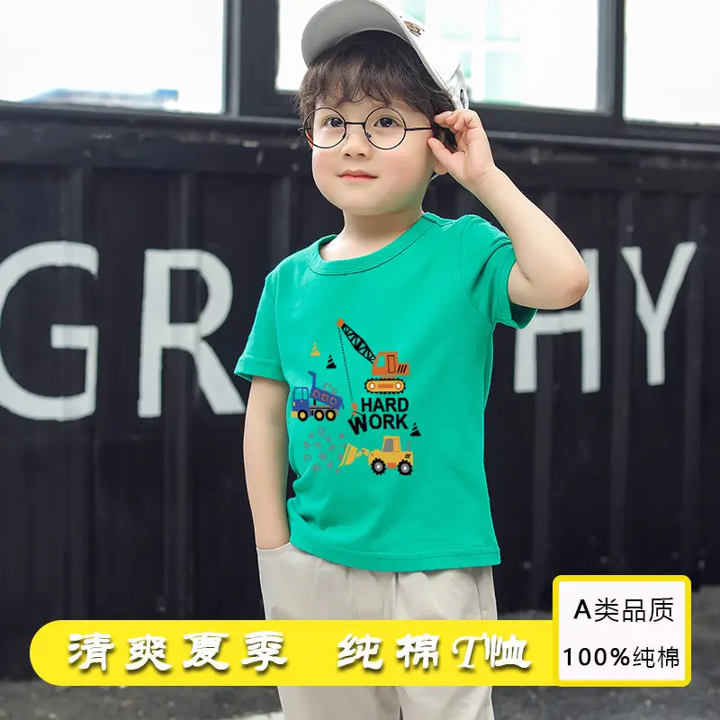 Kids T-Shirt Blue Excavator Print 100% Cotton - Image 17