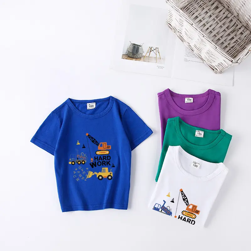 Kids T-Shirt Blue Excavator Print 100% Cotton - Image 19