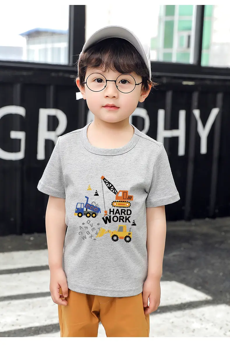 Kids T-Shirt Blue Excavator Print 100% Cotton — feature 10