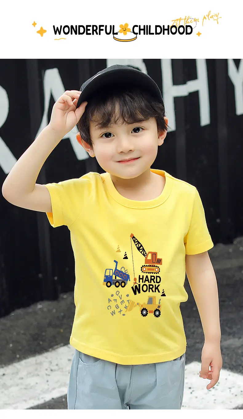 Kids T-Shirt Blue Excavator Print 100% Cotton — feature 6