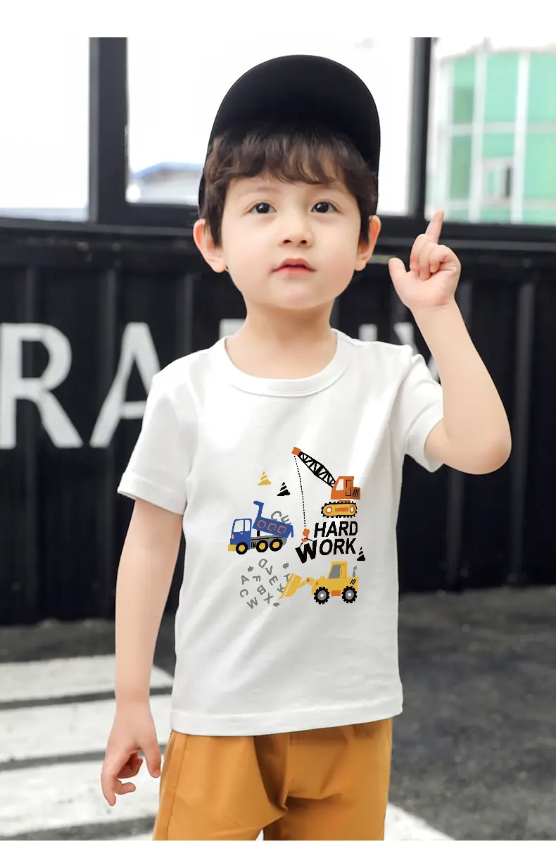 Kids T-Shirt Blue Excavator Print 100% Cotton — feature 8