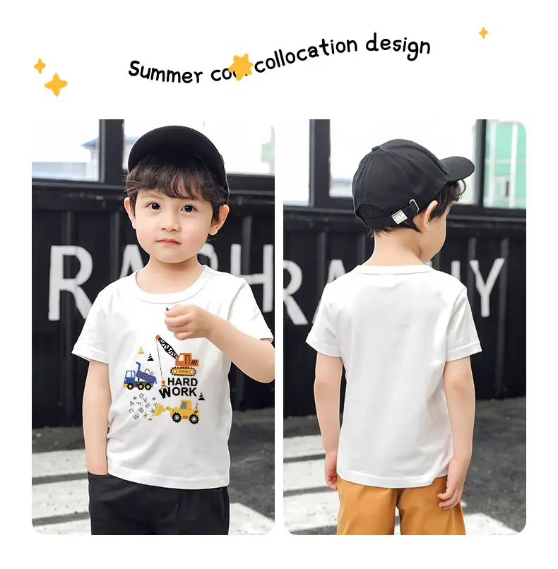 Kids T-Shirt Blue Excavator Print 100% Cotton — feature 9