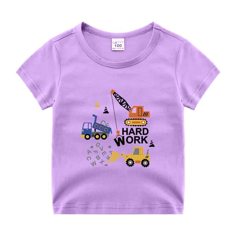 Kids T-Shirt Blue Excavator Print 100% Cotton - Image 3