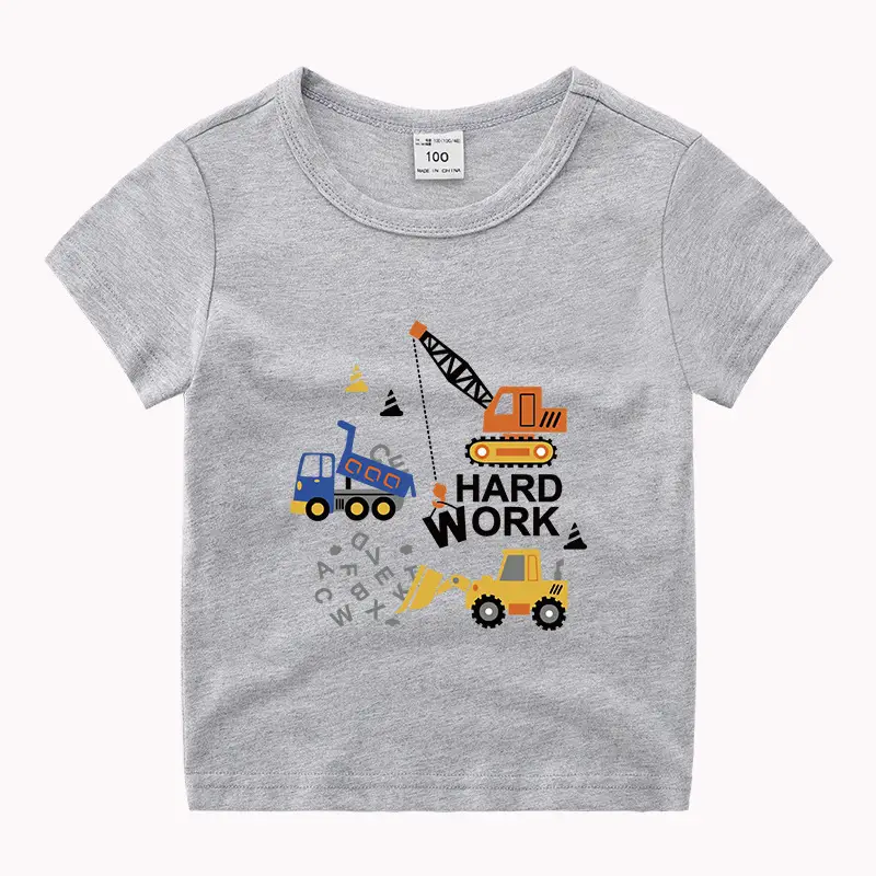 Kids T-Shirt Blue Excavator Print 100% Cotton - Image 4