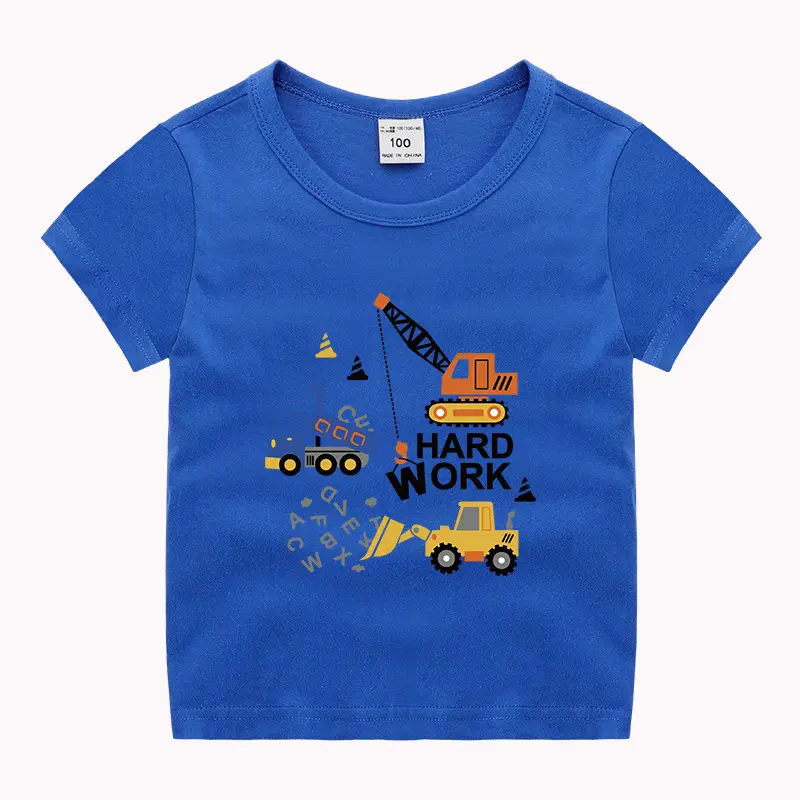 Kids T-Shirt Blue Excavator Print 100% Cotton - Image 6